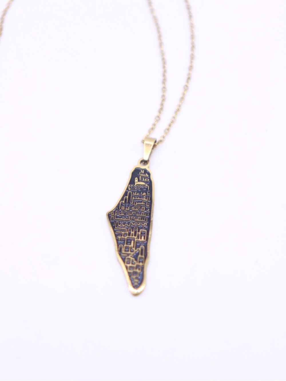 18k plated stainless steel Palestine Cities 3.0 Map Necklace Chain Pendant - Picture 1 of 3